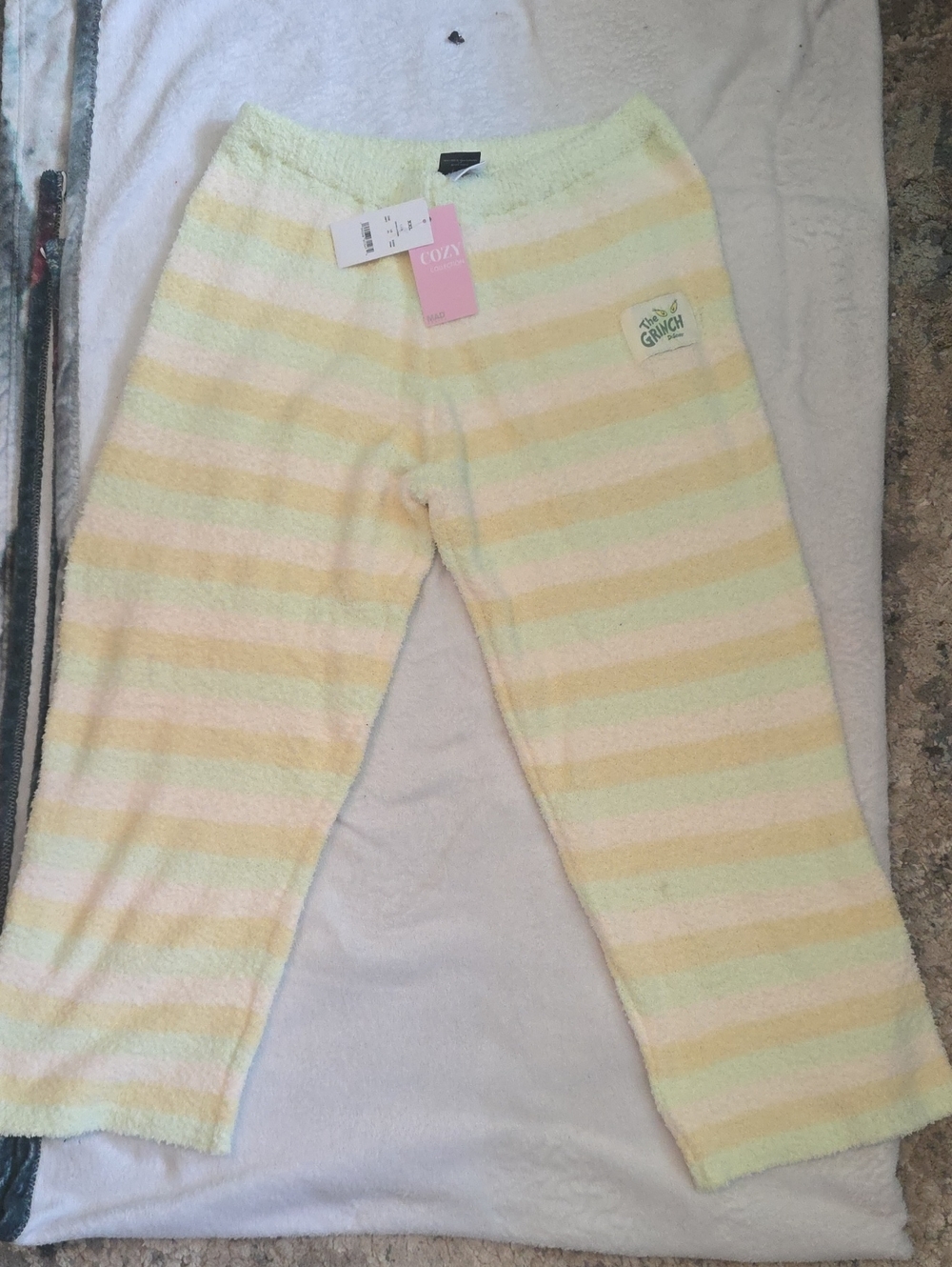 MAD Engine Pastel Striped Grinch Pajama Bottoms - Yellow Green Pink